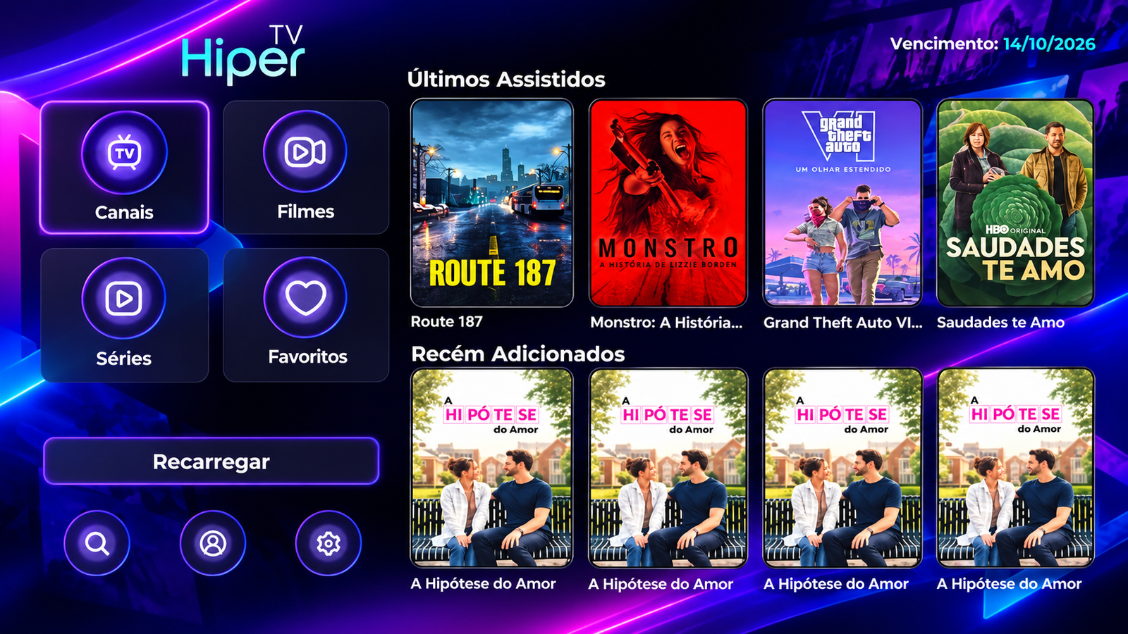 Hiper TV com tema XCloud personalizado para Roku